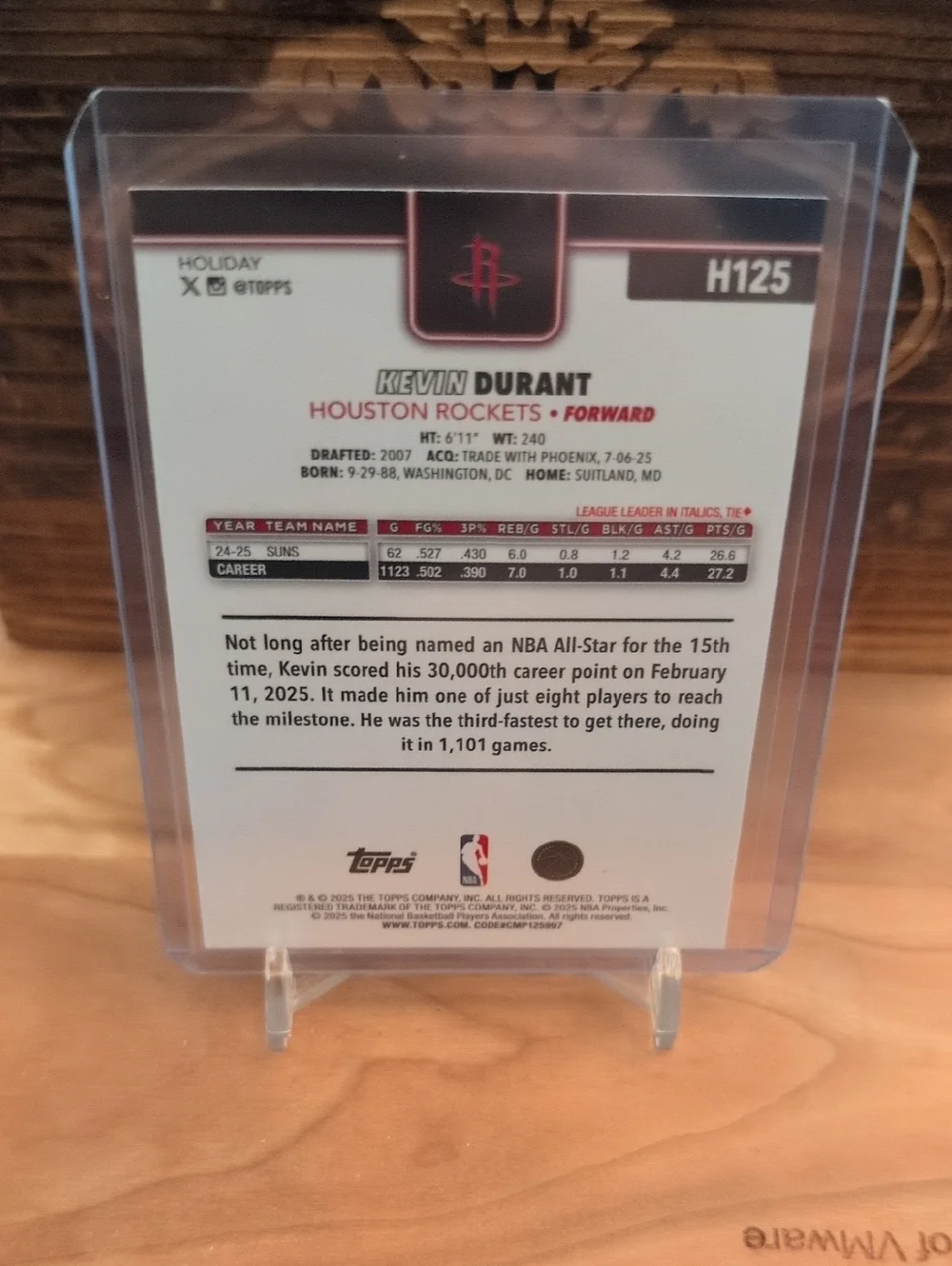2025-26 Topps Holiday Kevin Durant Blue Glitter SP Rockets - Picture 2 of 2
